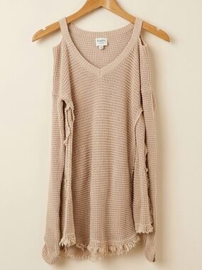 Hayden Los Angeles Open Knit Frayed Hem Tunic Sweater - Size Medium